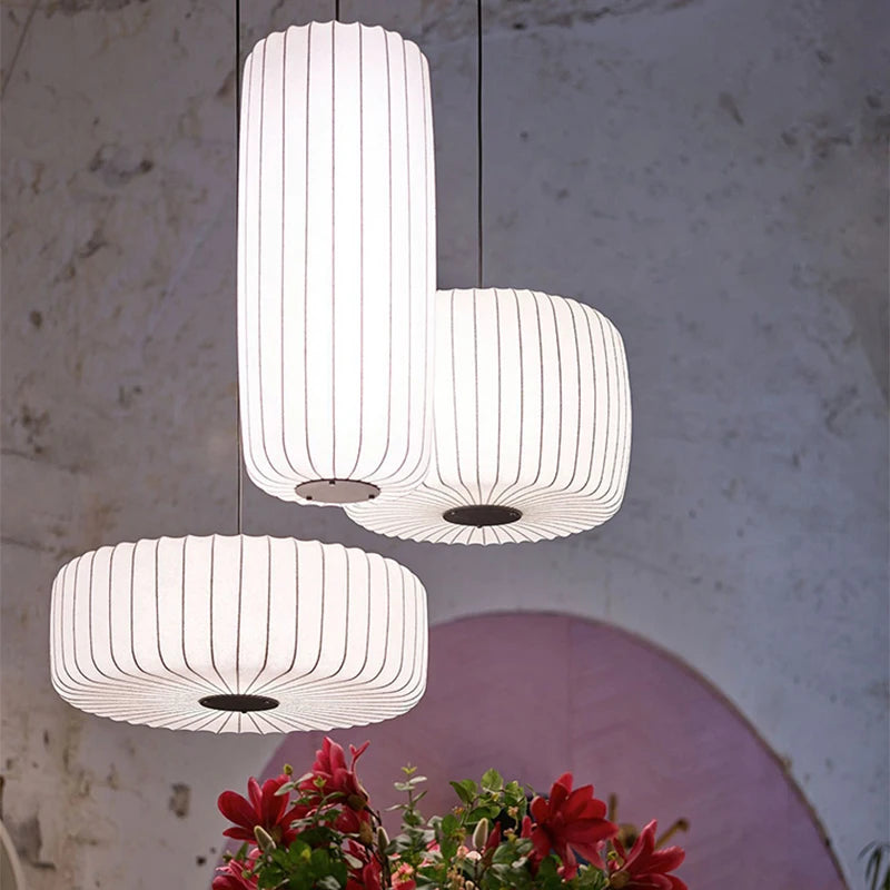 Japanese Silk Hand Knotted Pendant Light
