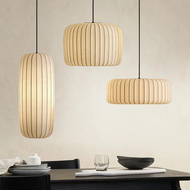Japanese Silk Hand Knotted Pendant Light
