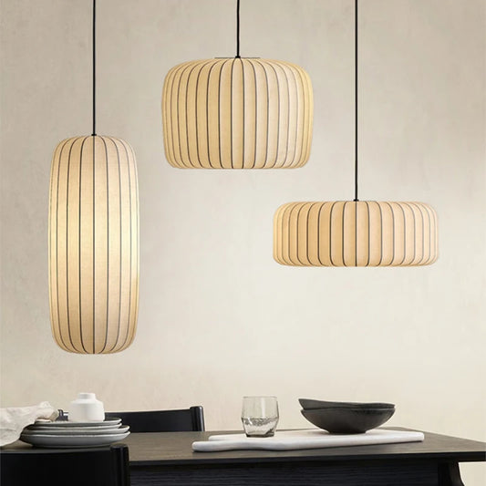 Japanese Silk Hand Knotted Pendant Light
